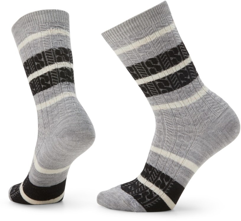 REi Co-op IE Light Gray Smartwool Everyday Striped Cable Crew Socks