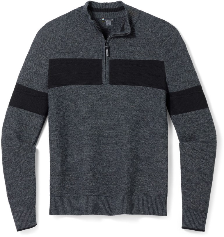Black REi Co-op IE Smartwool Ripple Ridge Stripe Half-Zip Sweater Men