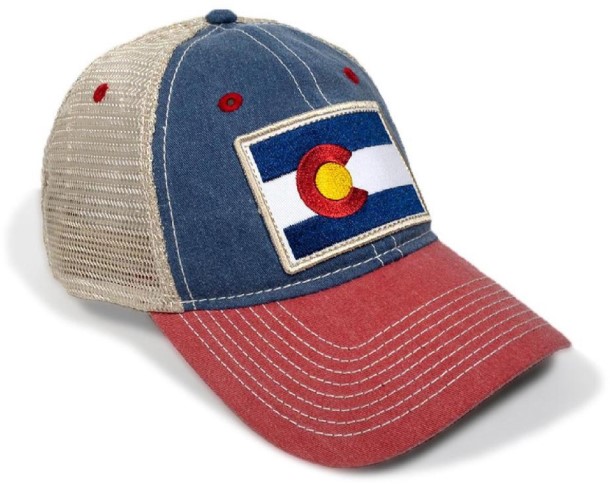 Blue REi Co-op IE Yocolorado Denim Flag Trucker Hat