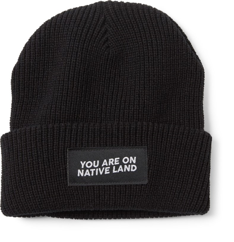 Black REi Co-op IE Urban Native Era You Are On Native Land Winter Ribbed Beanie