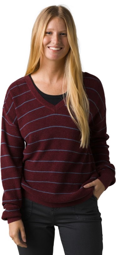 REi Co-op IE Maroon Stripe Prana Milani V-Neck Sweater Women