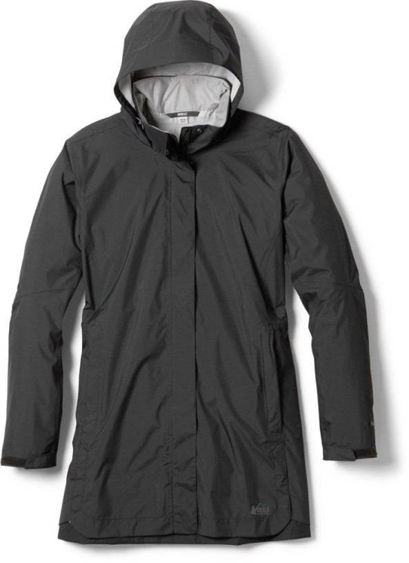 Black REi Co-op IE Rainier Long Line Rain Jacket Women Plus Sizes