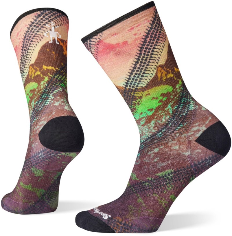 Coral Smartwool Performance Cycle Zero Cushion Mountain Print Crew Socks Women REi Co-op IE