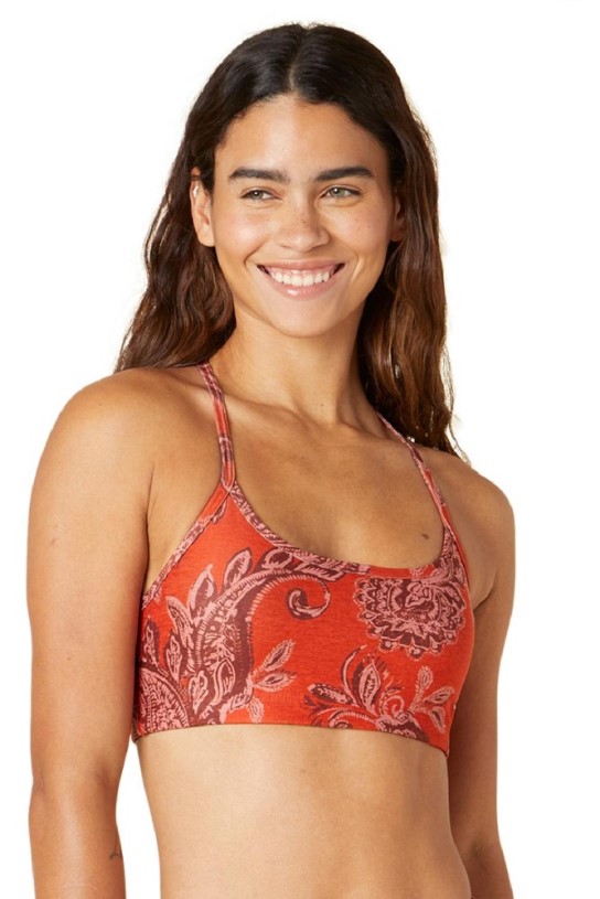 Beyond Yoga Printed Spacedye Slim Racerback Bra REi Co-op IE Chai Paprika Paisley
