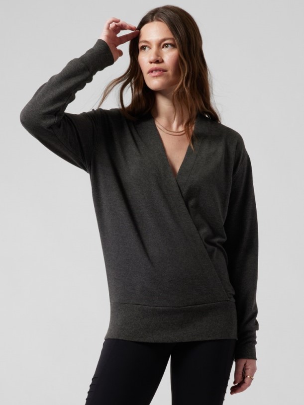 Athleta Purana V-Neck Wrap Sweatshirt Women REi Co-op IE Black