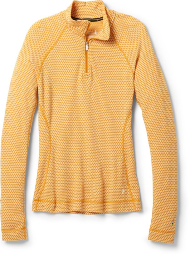 REi Co-op IE Smartwool Classic Thermal Merino Quarter-Zip Base Layer Top Women Honey Gold Dot