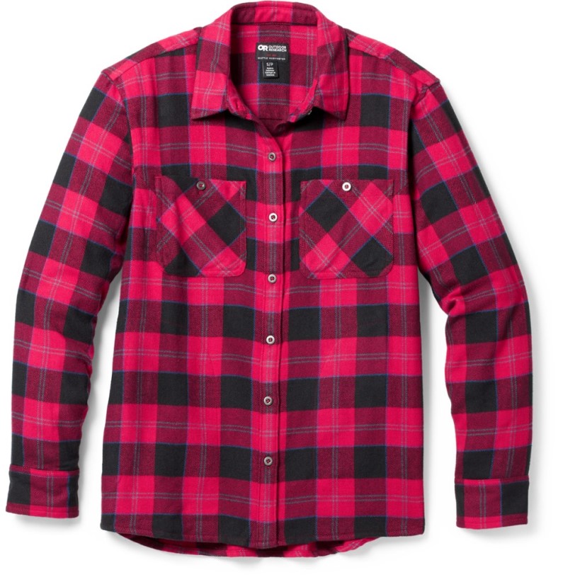 Outdoor Research Feedback Flannel Shirt Women Poppy Plaid REi Co-op IE