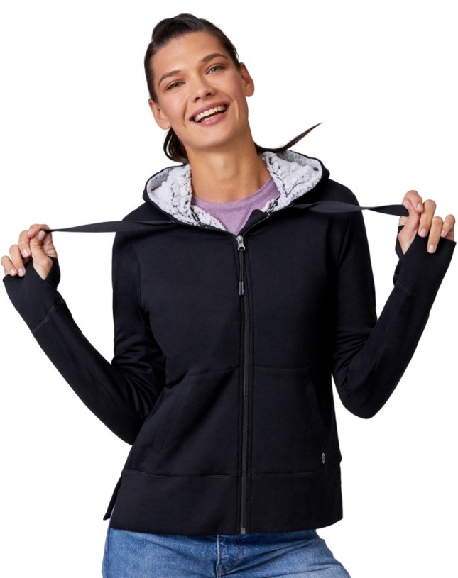 Free Country Luxe Fleece-Lined Zip Hoodie Women REi Co-op IE Black