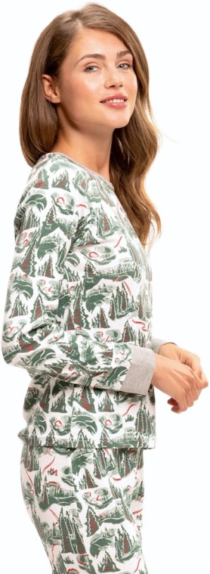 REi Co-op IE Threads 4 Thought Winter Slopes Pajama Set Women Ecru Multi