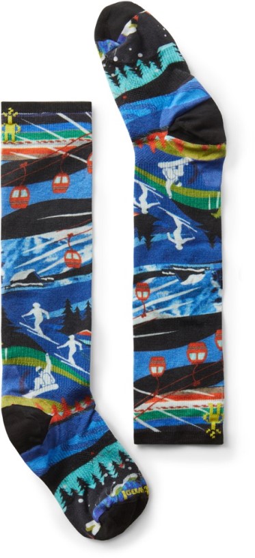 REi Co-op IE Smartwool Junior Ski Zero Cushion Skication Print Over The Calf Socks Kid Blue